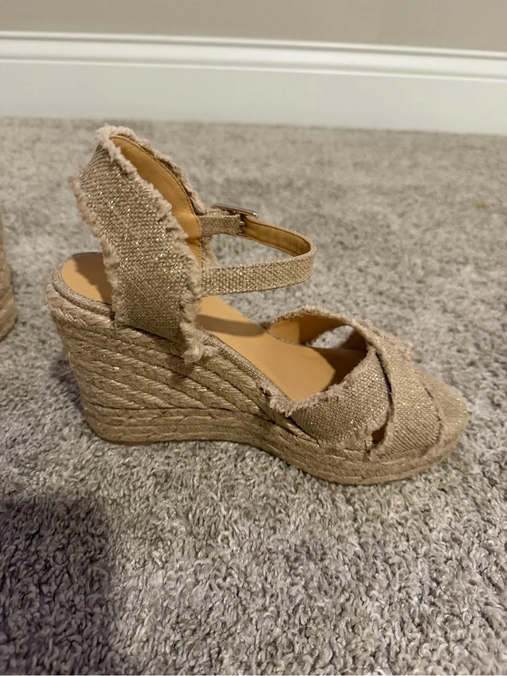 Castaner Tan- metallic Woven Espadrille Platform Wedges